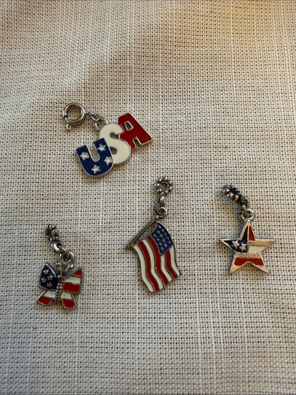 Patriotic Enamel USA Charms for Bracelet etc- Red, White & Blue